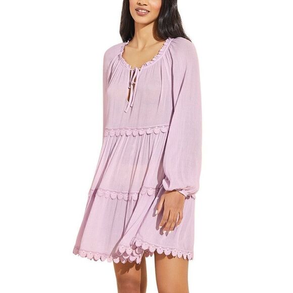 Eberjey Summer of Love Sofia Long Sleeve Mini Dress Lilac - Picture 1 of 8